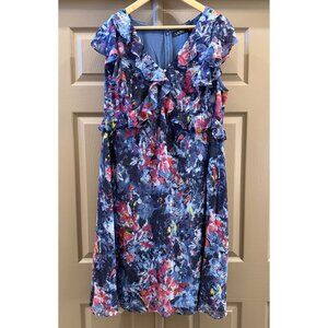 Lauren Ralph Lauren Black Label Floral Ruffle Midi Dress 16W Short Sleeve Career